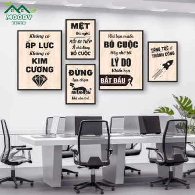 Slogan decor dán tường, tranh động lực trang trí bàn làm việc bộ 6 tấm